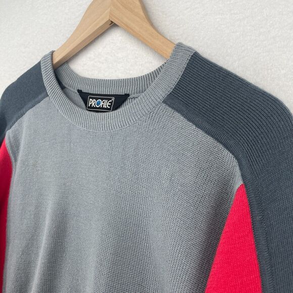 Vtg 80s PROFILE Sweater Mens L Ski Wool Colorblock Jumper Crewneck Blue HK - Picture 5 of 11